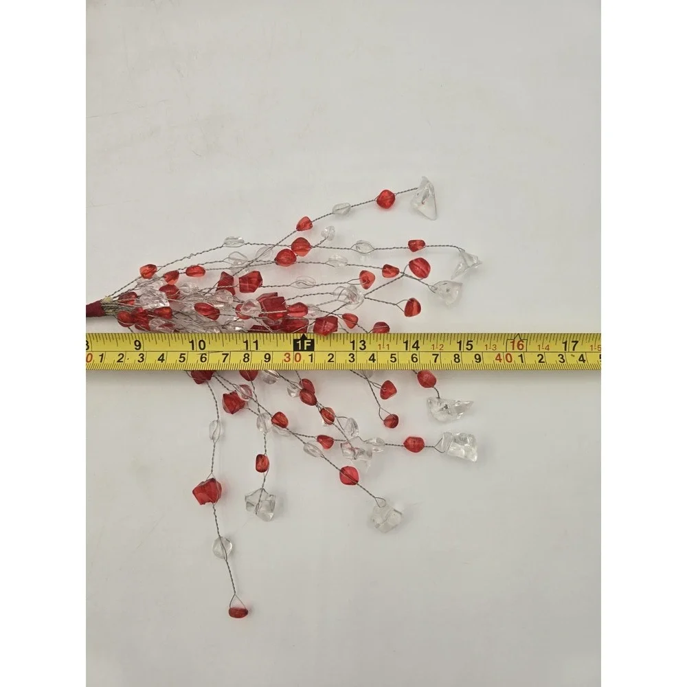 Lot Of 5 Acrylic Bead Spray Red & Clear Picks Holiday Craft Flower Arrangement